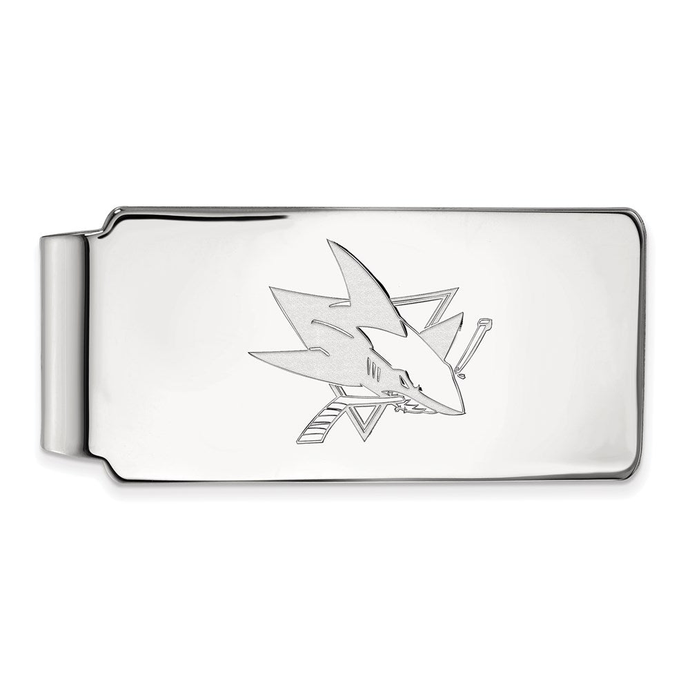 Sterling Silver Rhodium-plated NHL LogoArt San Jose Sharks Money Clip