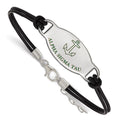 Sterling Silver Rhodium-plated LogoArt Alpha Sigma Tau Sorority Symbol Color Enamel Black Leather 7 inch Bracelet with Extender, 7 x 33 mm