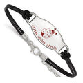 Sterling Silver Rhodium-plated LogoArt Alpha Sigma Alpha Sorority Symbol Color Enamel Black Leather 7 inch Bracelet with Extender, 7 x 33 mm