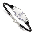 Sterling Silver Rhodium-plated LogoArt Alpha Xi Delta Sorority Symbol Color Enamel Black Leather 7 inch Bracelet with Extender, 7 x 33 mm
