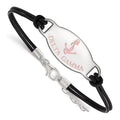 Sterling Silver Rhodium-plated LogoArt Delta Gamma Sorority Symbol Color Enamel Black Leather 7 inch Bracelet with Extender, 7 x 33 mm