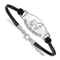 Sterling Silver Rhodium-plated LogoArt Delta Phi Epsilon Sorority Symbol Color Enamel Black Leather 7 inch Bracelet with Extender, 7 x 33 mm