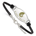 Sterling Silver Rhodium-plated LogoArt Kappa Delta Sorority Symbol Color Enamel Black Leather 7 inch Bracelet with Extender, 7 x 33 mm