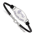 Sterling Silver Rhodium-plated LogoArt Kappa Kappa Gamma Sorority Symbol Color Enamel Black Leather 7 inch Bracelet with Extender, 7 x 33 mm