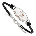 Sterling Silver Rhodium-plated LogoArt Sigma Delta Tau Sorority Symbol Color Enamel Black Leather 7 inch Bracelet with Extender, 7 x 33 mm