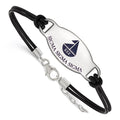 Sterling Silver Rhodium-plated LogoArt Sigma Sigma Sigma Sorority Symbol Color Enamel Black Leather 7 inch Bracelet with Extender, 7 x 33 mm