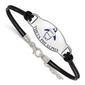 Sterling Silver Rhodium-plated LogoArt Theta Phi Alpha Sorority Symbol Color Enamel Black Leather 7 inch Bracelet with Extender, 7 x 33 mm