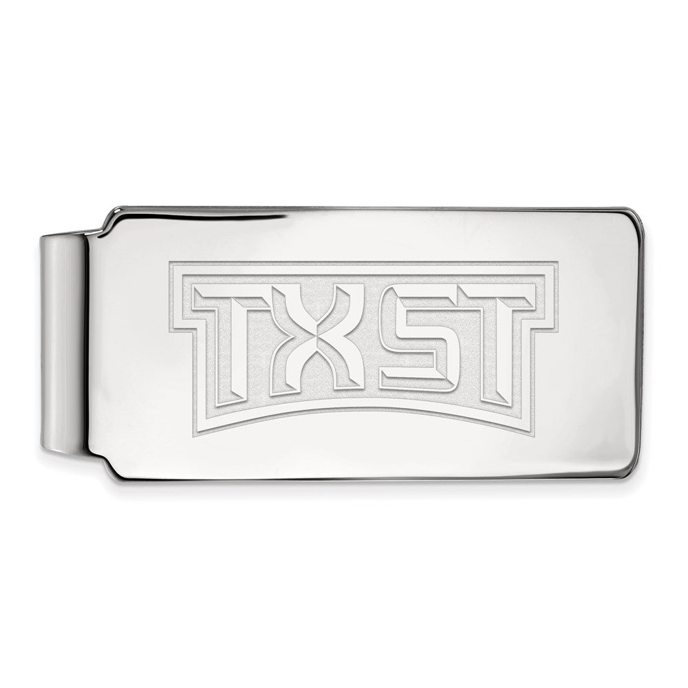 Sterling Silver Rhodium-plated LogoArt Texas State University T-X-S-T Money Clip