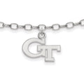 Sterling Silver Rhodium-plated LogoArt Georgia Institute of Technology G-T 9-inch Anklet, 9 x 15 mm
