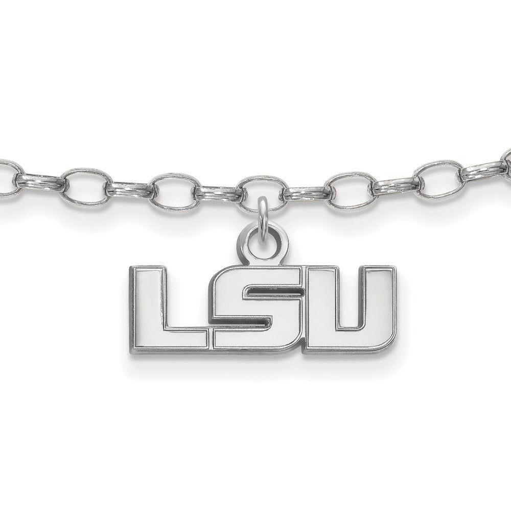 Sterling Silver Rhodium-plated LogoArt Louisiana State University L-S-U 9 inch Anklet, 9 x 16 mm