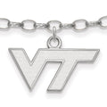Sterling Silver Rhodium-plated LogoArt Virginia Tech V-T 9 inch Anklet, 9 x 19 mm