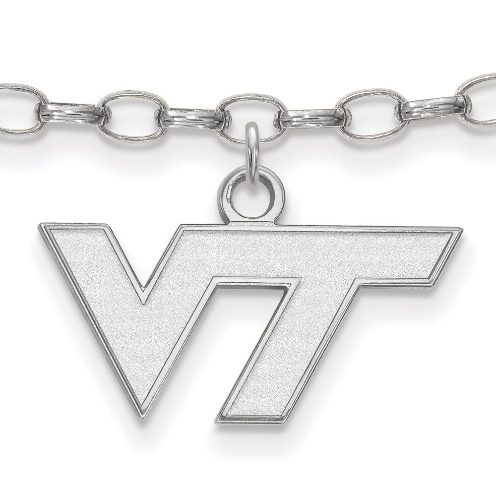 Sterling Silver Rhodium-plated LogoArt Virginia Tech V-T 9 inch Anklet, 9 x 19 mm