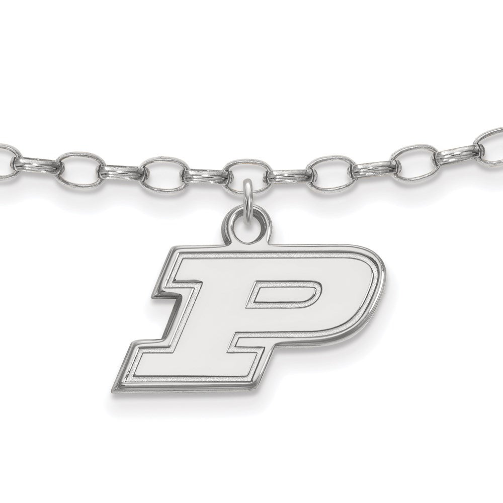 Sterling Silver Rhodium-plated LogoArt Purdue University Letter P 9-inch Anklet, 9 x 17 mm