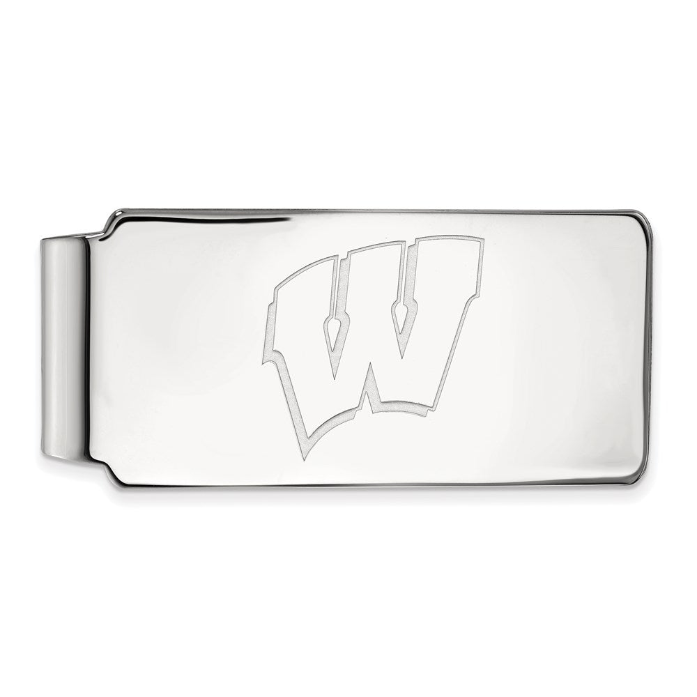 10k White Gold LogoArt University of Wisconsin Letter W Money Clip