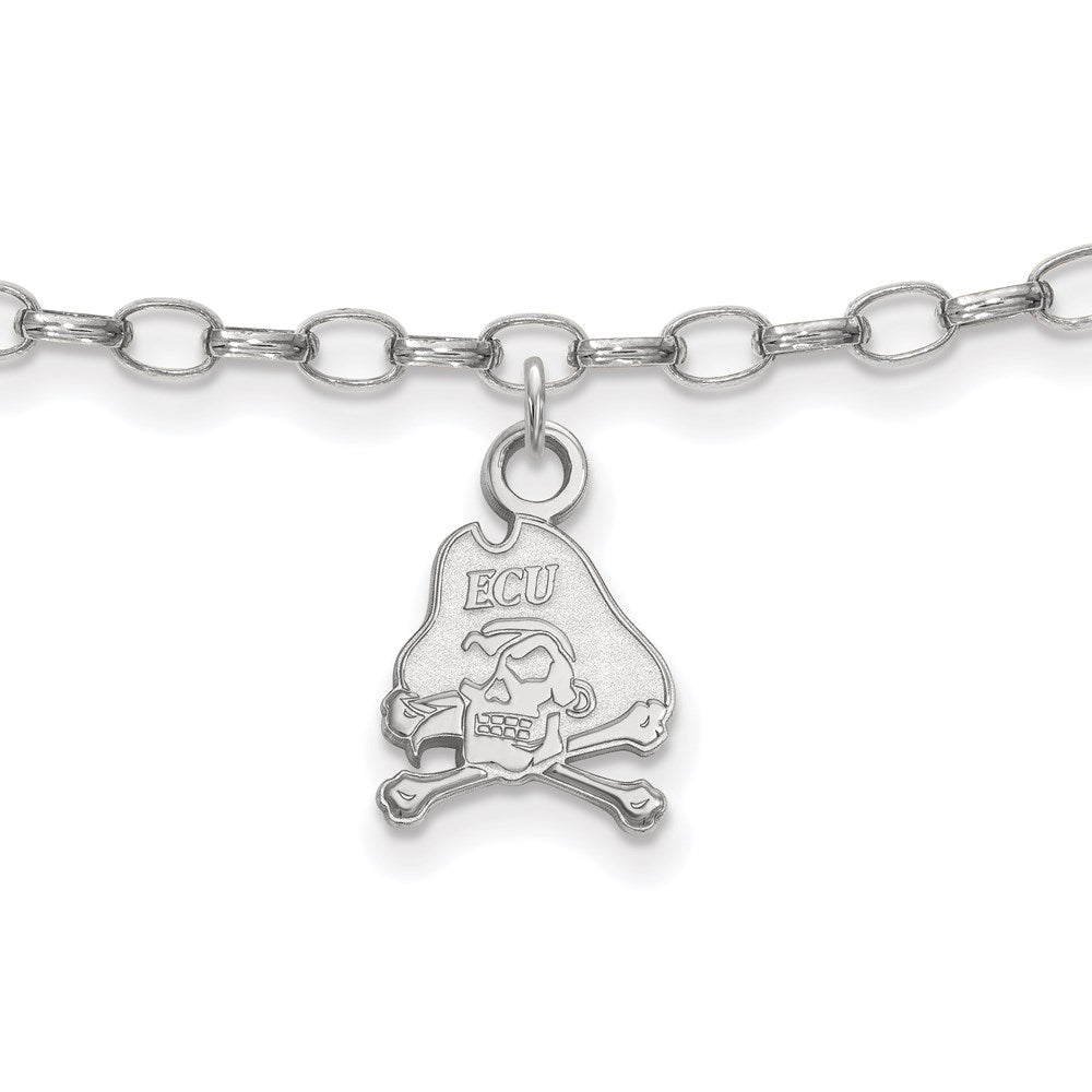 Sterling Silver Rhodium-plated LogoArt East Carolina University Pirate 9 inch Anklet, 9 x 8 mm