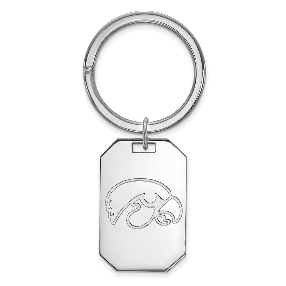Sterling Silver Rhodium-plated LogoArt University of Iowa Hawk Key Ring