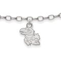 Sterling Silver Rhodium-plated LogoArt University of Kansas Jayhawk 9 inch Anklet, 9 x 10 mm