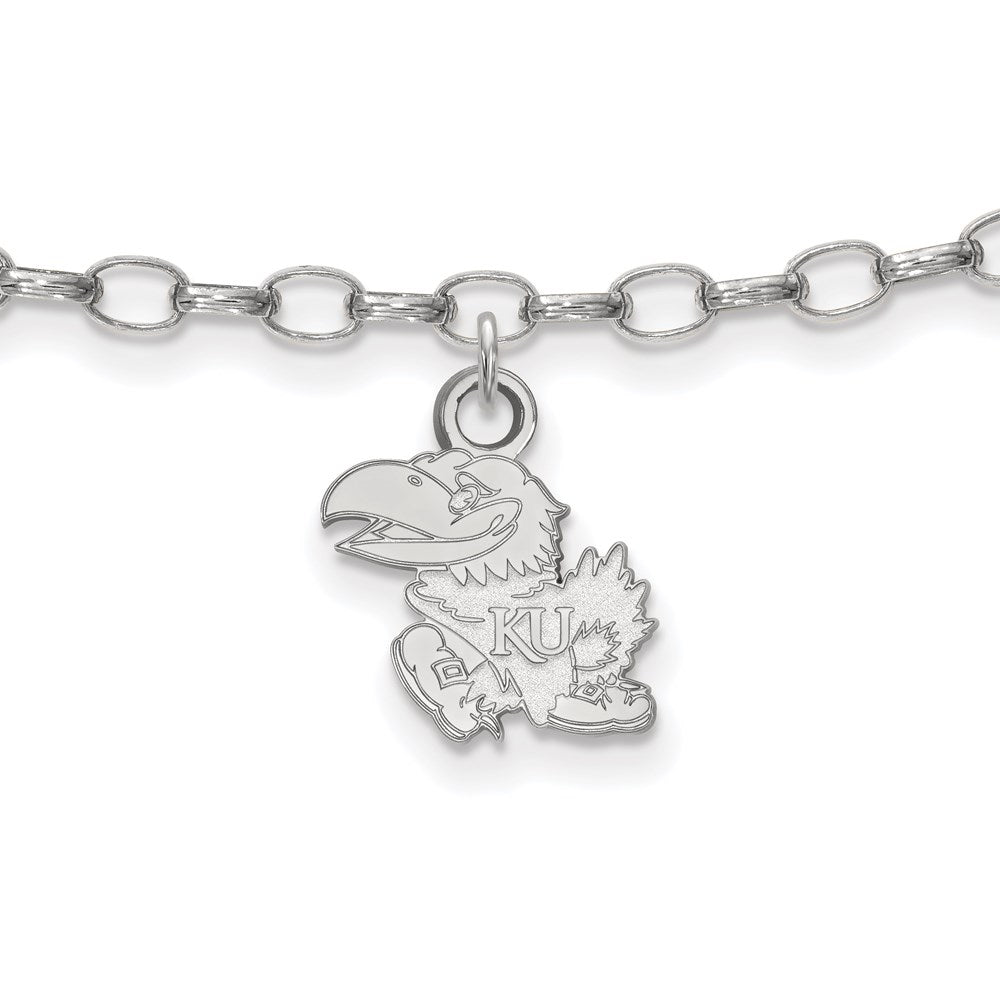 Sterling Silver Rhodium-plated LogoArt University of Kansas Jayhawk 9 inch Anklet, 9 x 10 mm