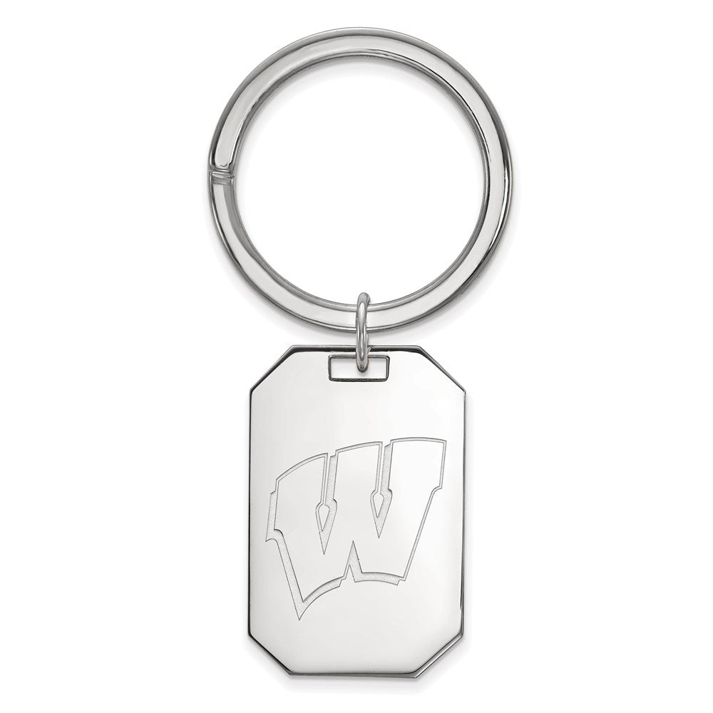 Sterling Silver Rhodium-plated LogoArt University of Wisconsin Letter W Key Ring