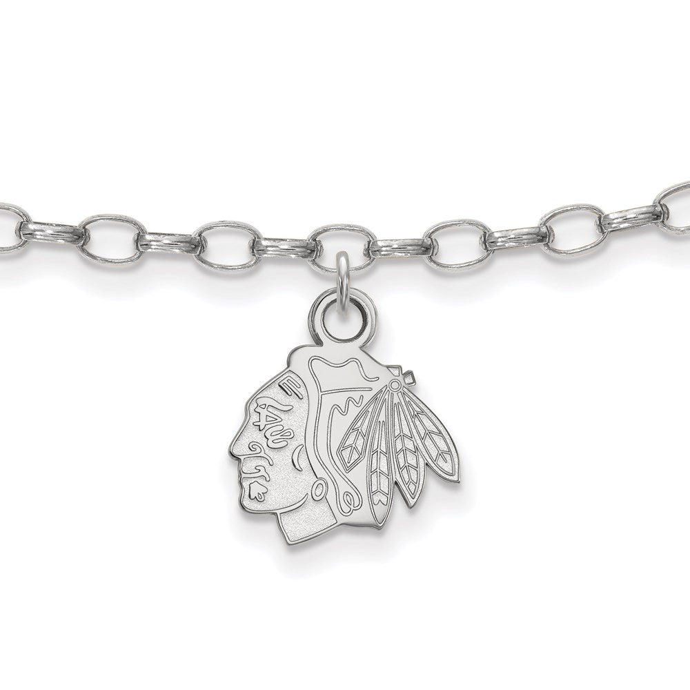 Sterling Silver Rhodium-plated NHL LogoArt Chicago Blackhawks 9 inch Anklet, 9 x 10 mm