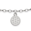 Sterling Silver Rhodium-plated NHL LogoArt Boston Bruins 9 inch Anklet, 9 x 9 mm
