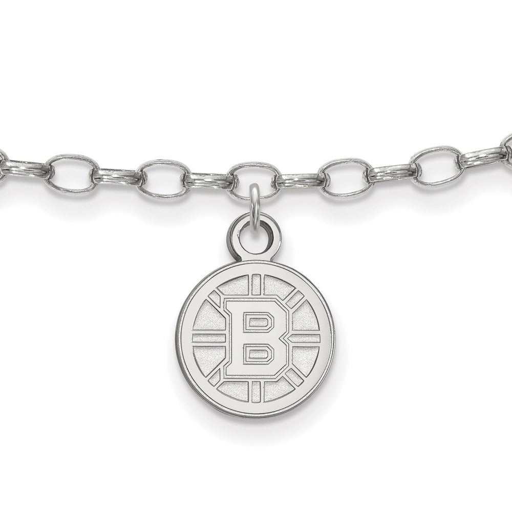 Sterling Silver Rhodium-plated NHL LogoArt Boston Bruins 9 inch Anklet, 9 x 9 mm