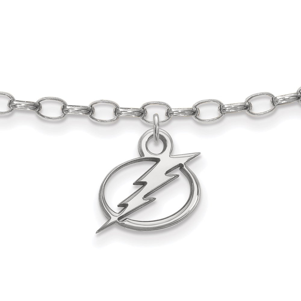 Sterling Silver Rhodium-plated NHL LogoArt Tampa Bay Lightning 9 inch Anklet, 9 x 11 mm