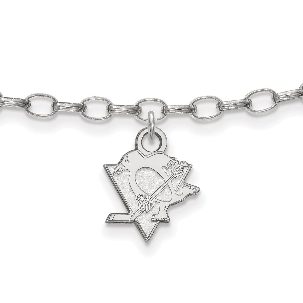 Sterling Silver Rhodium-plated NHL LogoArt Pittsburgh Penguins 9 inch Anklet, 9 x 9 mm