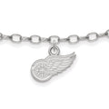 Sterling Silver Rhodium-plated NHL LogoArt Detroit Red Wings 9 inch Anklet, 9 x 13 mm