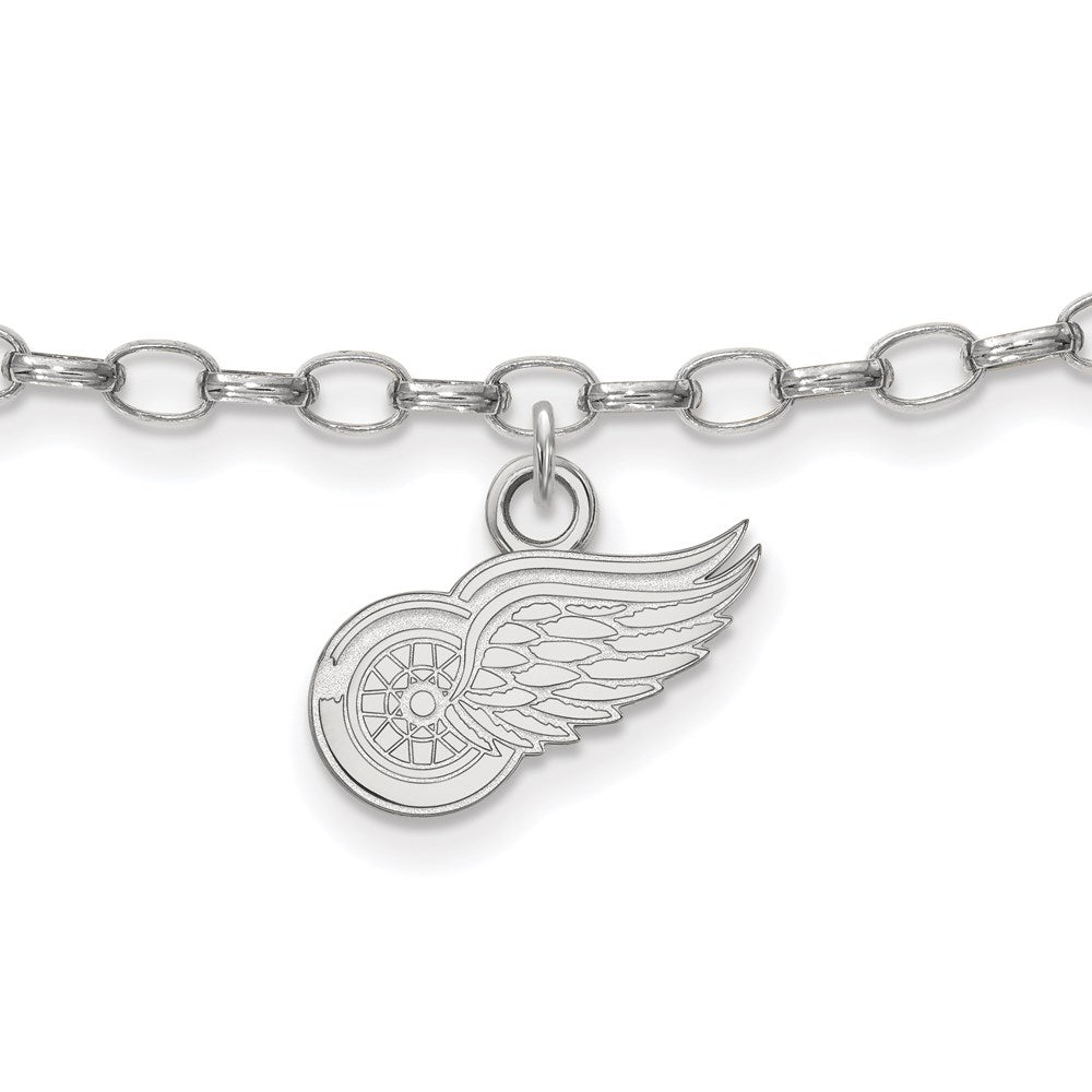 Sterling Silver Rhodium-plated NHL LogoArt Detroit Red Wings 9 inch Anklet, 9 x 13 mm