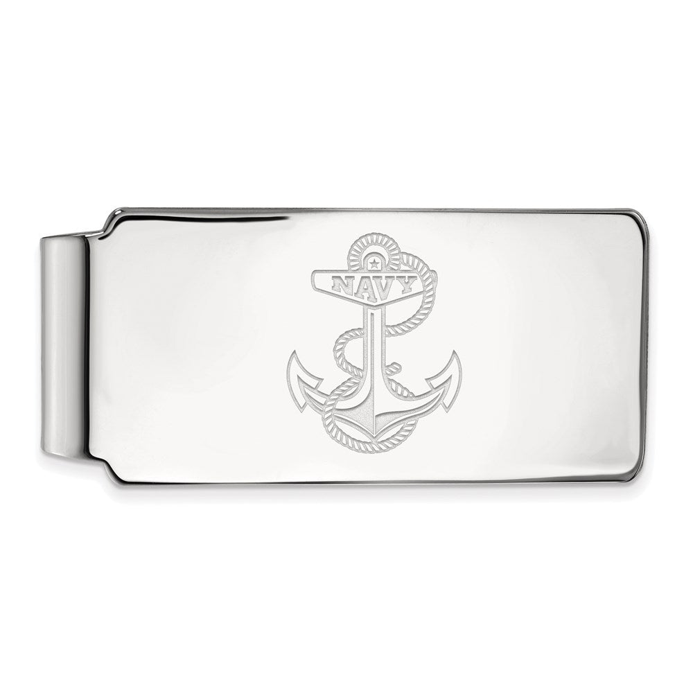 Sterling Silver Rhodium-plated LogoArt US Naval Academy Anchor Money Clip