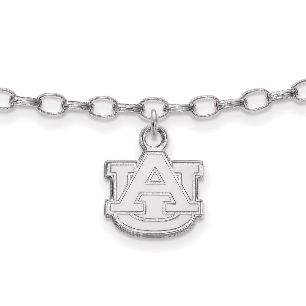 Sterling Silver Rhodium-plated LogoArt Auburn University 9 inch Anklet, 9 x 10 mm