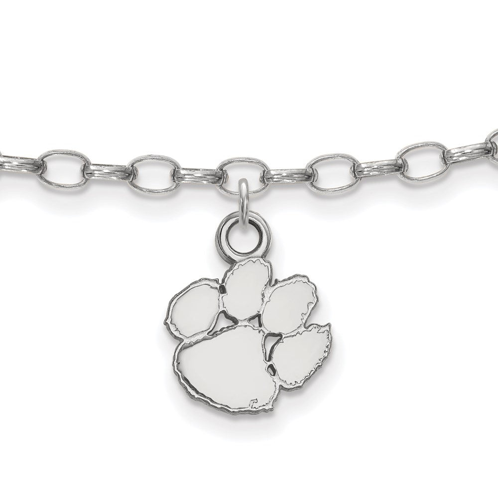 Sterling Silver Rhodium-plated LogoArt Clemson University Tiger Paw 9 inch Anklet, 9 x 10 mm