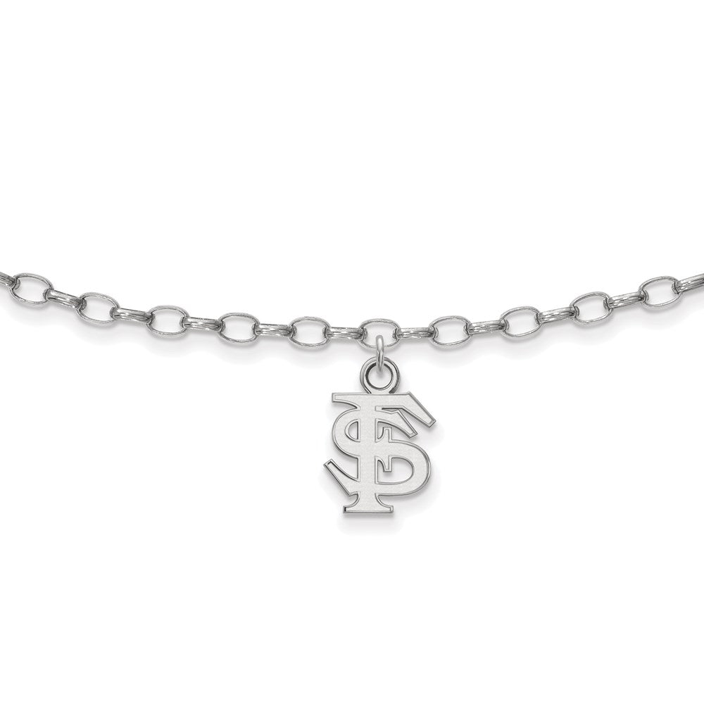 Sterling Silver Rhodium-plated LogoArt Florida State University 9 inch Anklet, 9 x 8 mm