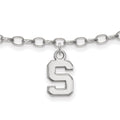 Sterling Silver Rhodium-plated LogoArt Michigan State University Letter S 9-inch Anklet, 9 x 7 mm