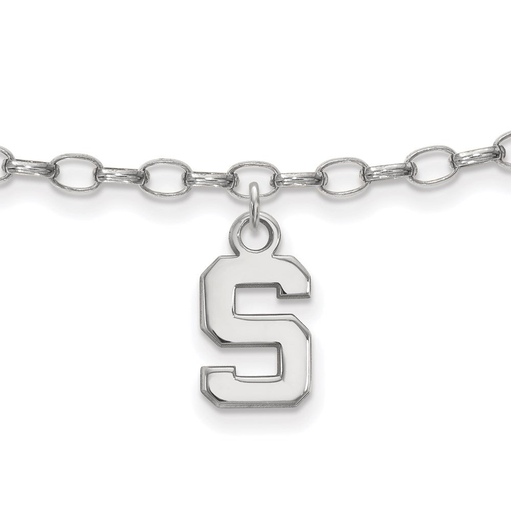 Sterling Silver Rhodium-plated LogoArt Michigan State University Letter S 9-inch Anklet, 9 x 7 mm