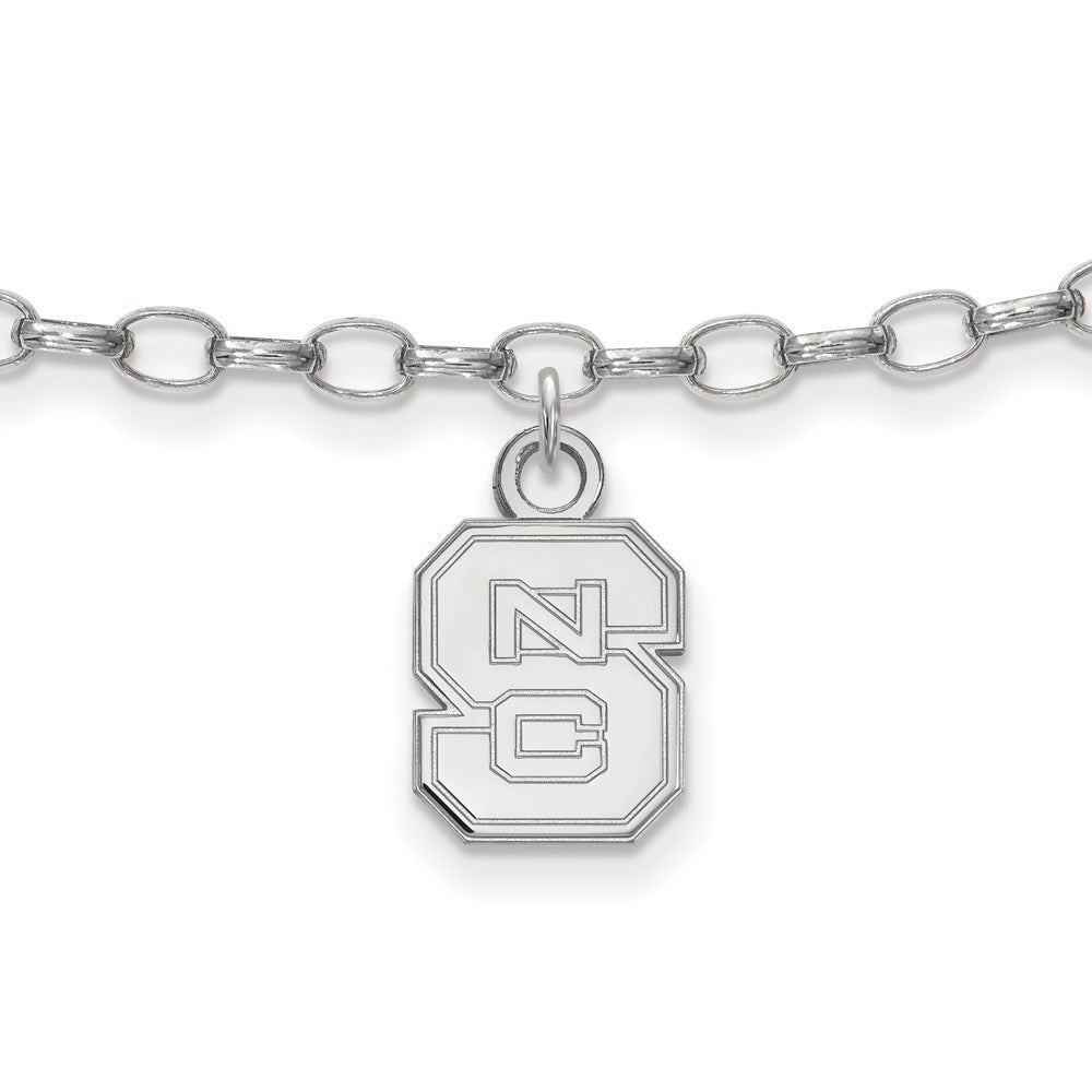 Sterling Silver Rhodium-plated LogoArt North Carolina State University  N-C-S 9-inch Anklet, 9 x 8 mm