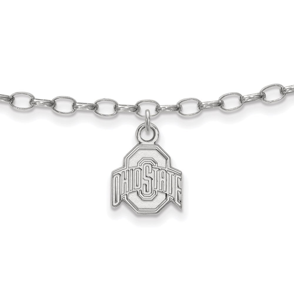 Sterling Silver Rhodium-plated LogoArt The Ohio State University 9 inch Anklet, 9 x 9 mm