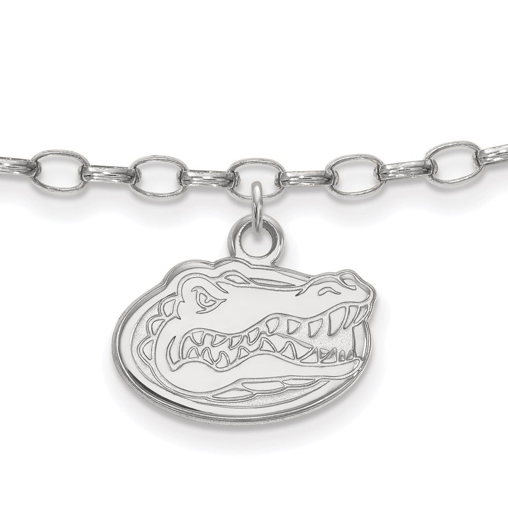 Sterling Silver Rhodium-plated LogoArt University of Florida Gator 9 inch Anklet, 9 x 14 mm