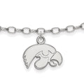 Sterling Silver Rhodium-plated LogoArt University of Iowa Hawk 9 inch Anklet, 9 x 14 mm