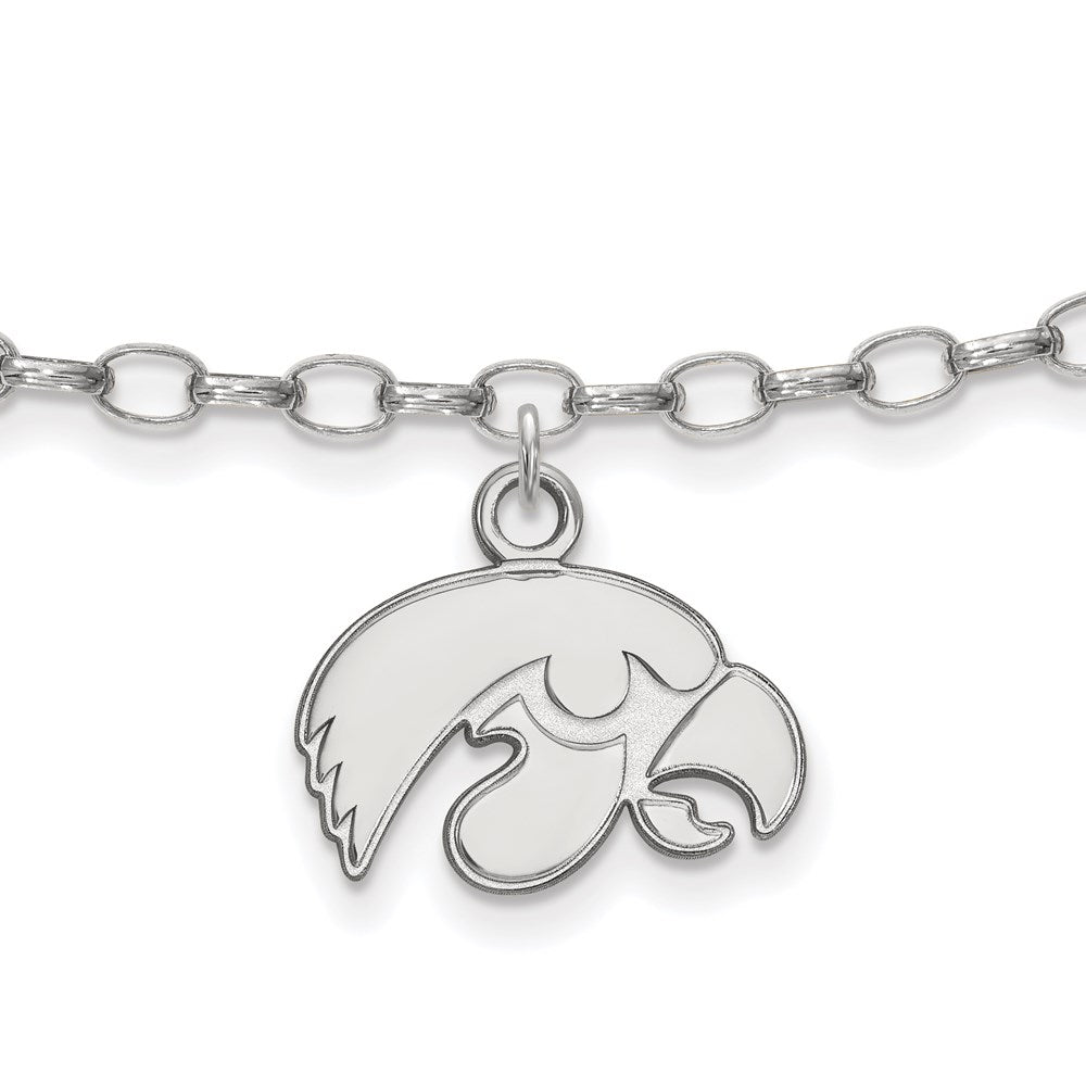 Sterling Silver Rhodium-plated LogoArt University of Iowa Hawk 9 inch Anklet, 9 x 14 mm