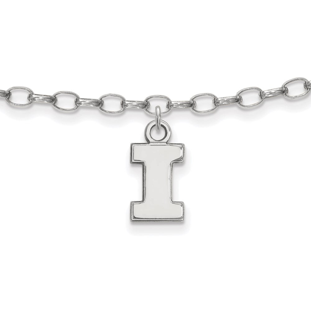 Sterling Silver Rhodium-plated LogoArt University of Illinois Letter I 9-inch Anklet, 9 x 6 mm