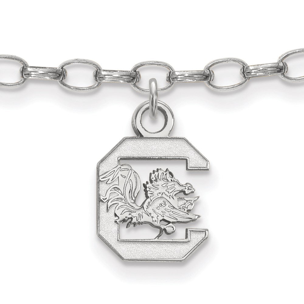 Sterling Silver Rhodium-plated LogoArt University of South Carolina 9 inch Anklet, 9 x 8 mm