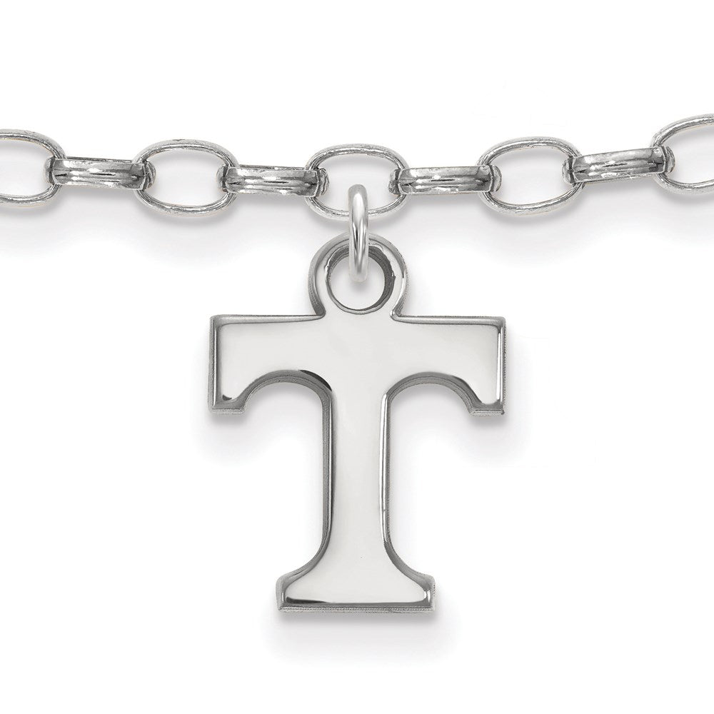 Sterling Silver Rhodium-plated LogoArt University of Tennessee Letter T 9 inch Anklet, 9 x 10 mm
