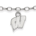 Sterling Silver Rhodium-plated LogoArt University of Wisconsin Letter W 9-inch Anklet, 9 x 10 mm