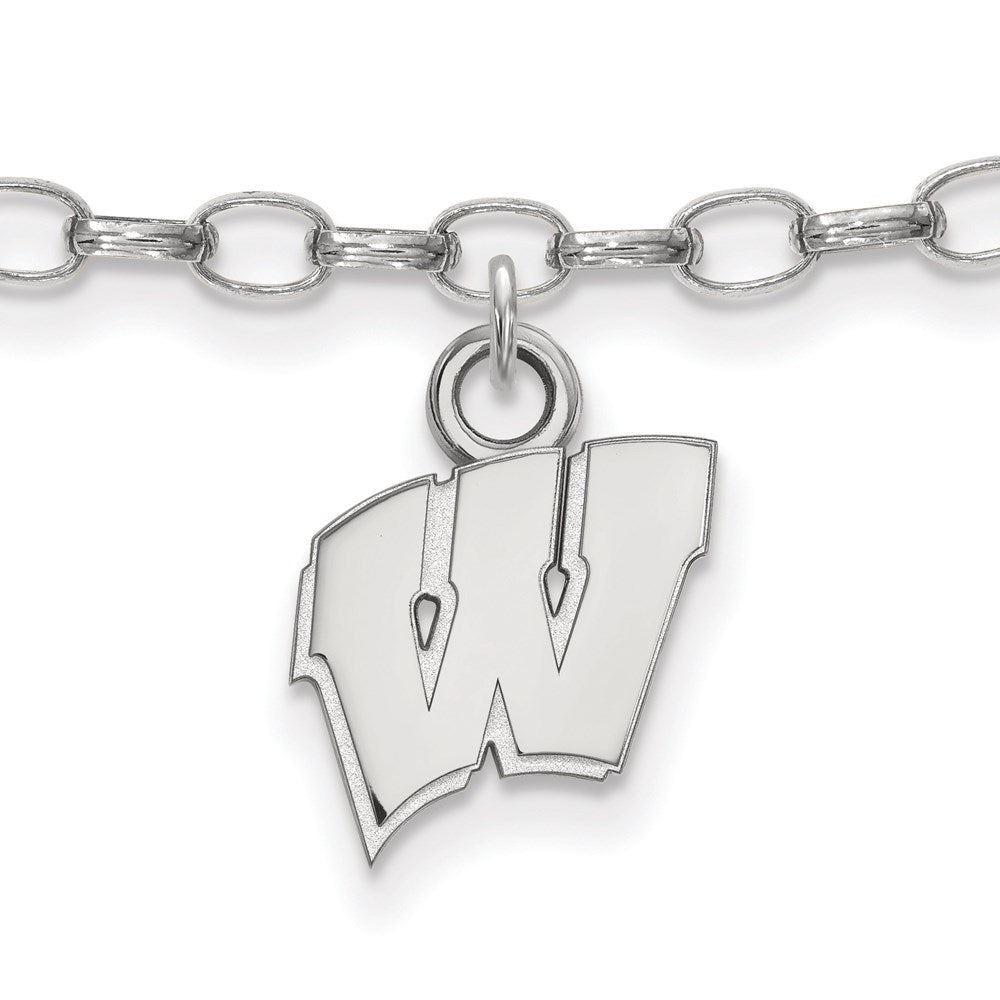 Sterling Silver Rhodium-plated LogoArt University of Wisconsin Letter W 9-inch Anklet, 9 x 10 mm