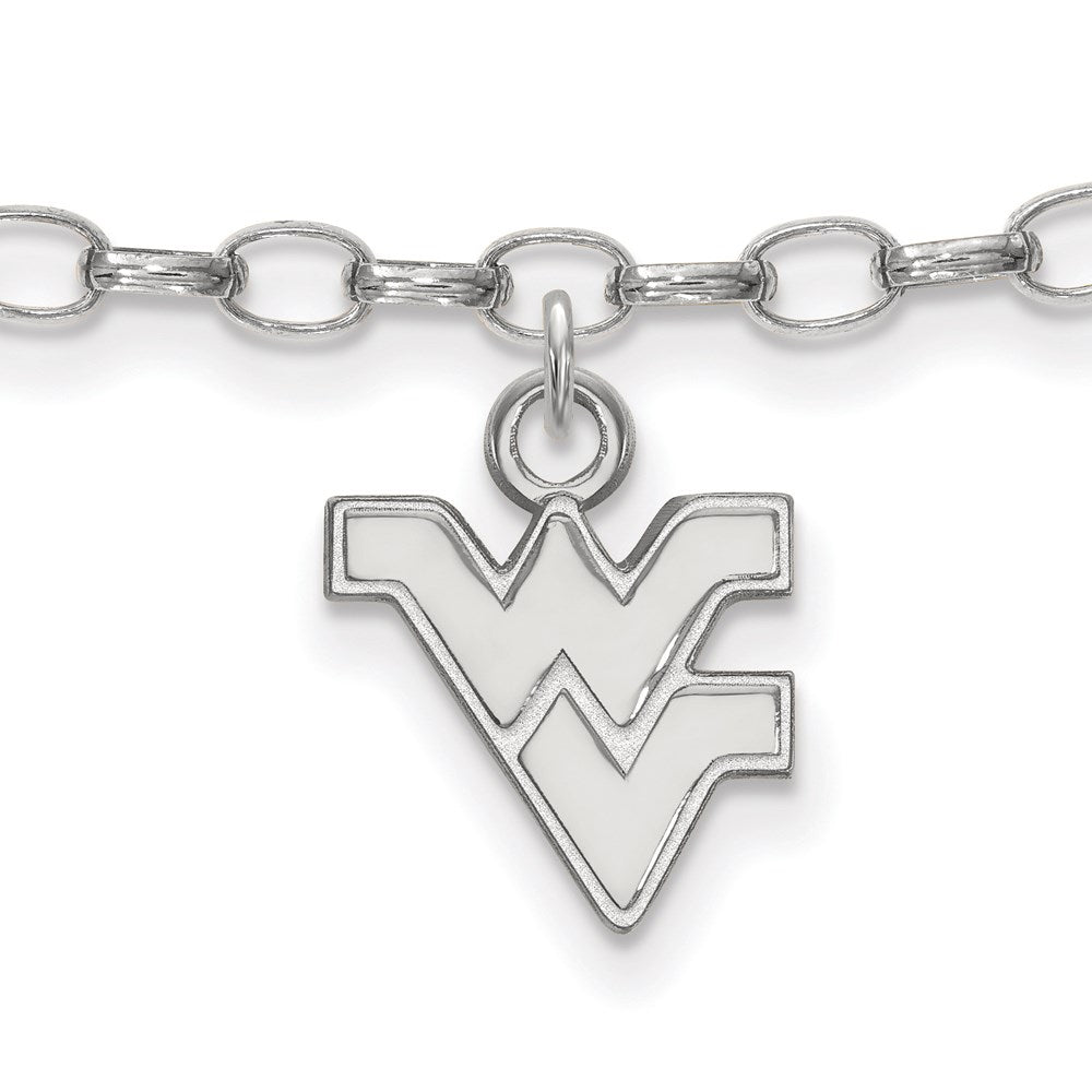 Sterling Silver Rhodium-plated LogoArt West Virginia University W-V 9-inch Anklet, 9 x 10 mm