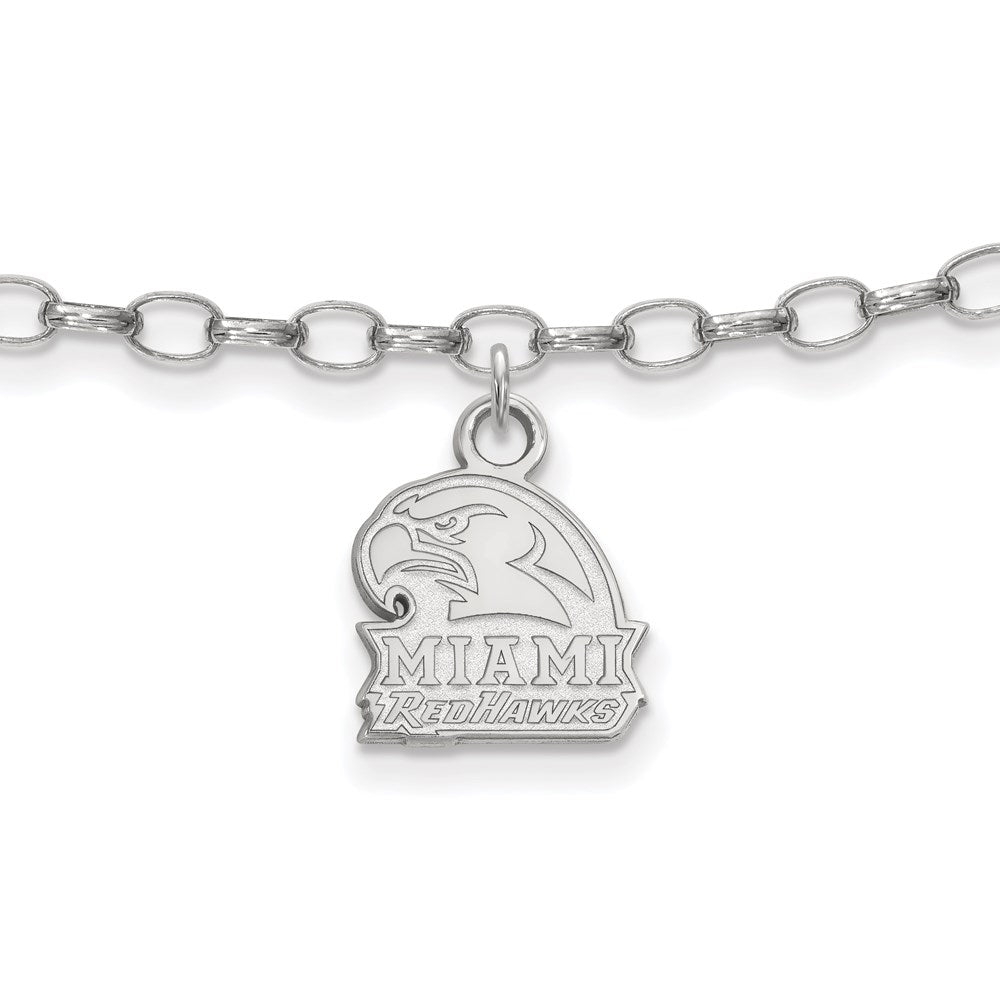 Sterling Silver Rhodium-plated LogoArt Miami University Ohio Redhawks 9 inch Anklet, 9 x 10 mm