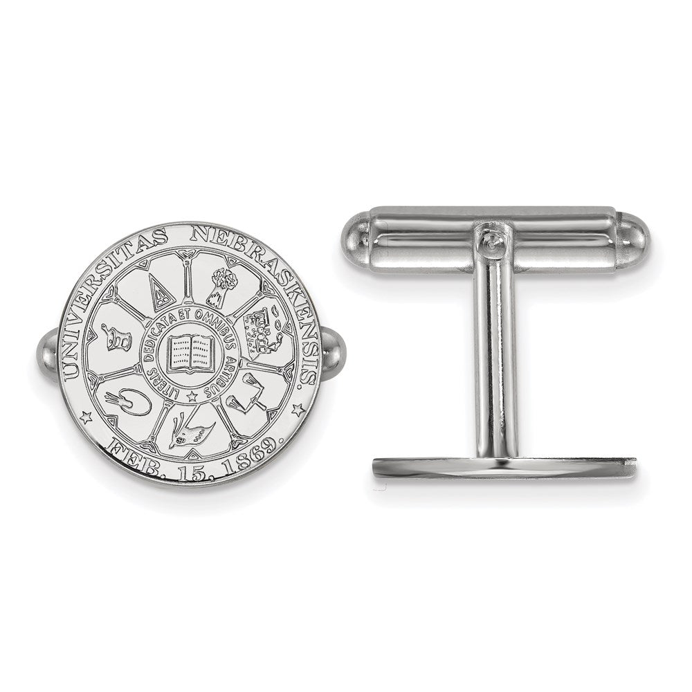 Sterling Silver Rhodium-plated LogoArt University of Nebraska Crest Cuff Links