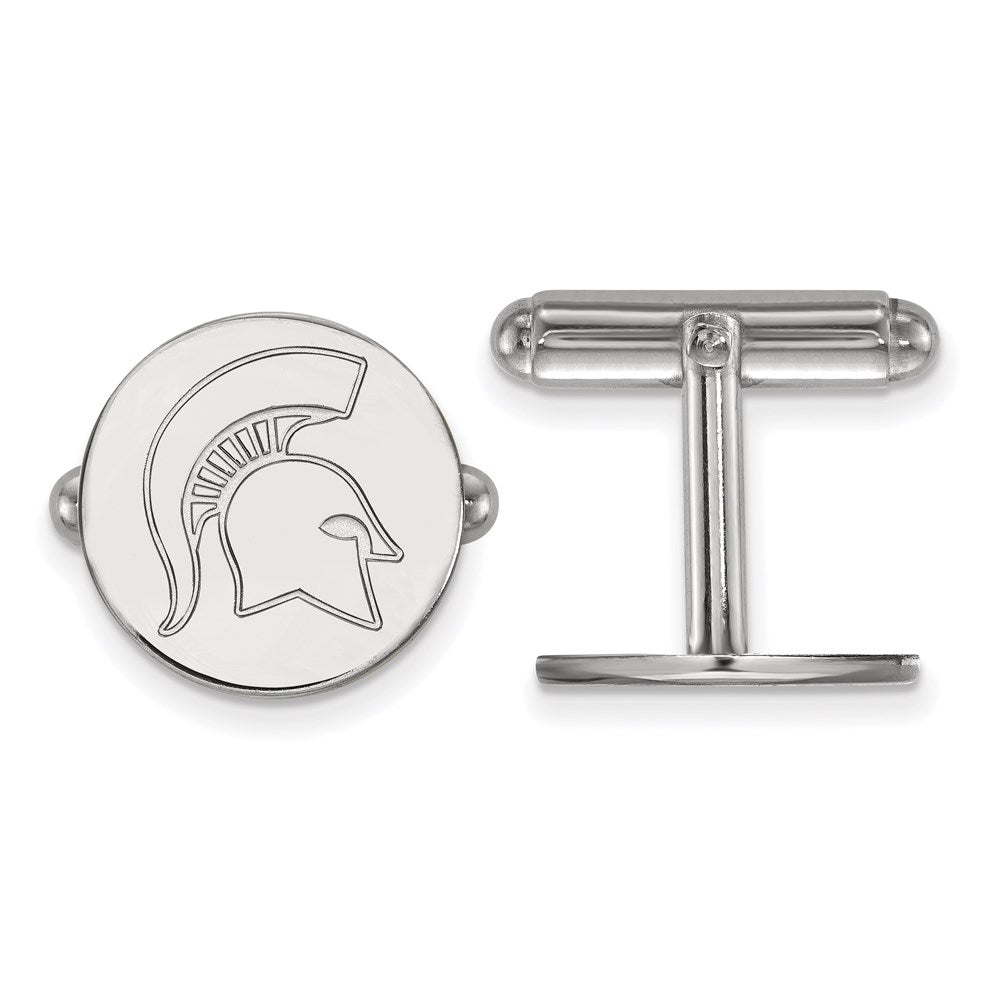 Sterling Silver Rhodium-plated LogoArt Michigan State University Spartan Cuff Links